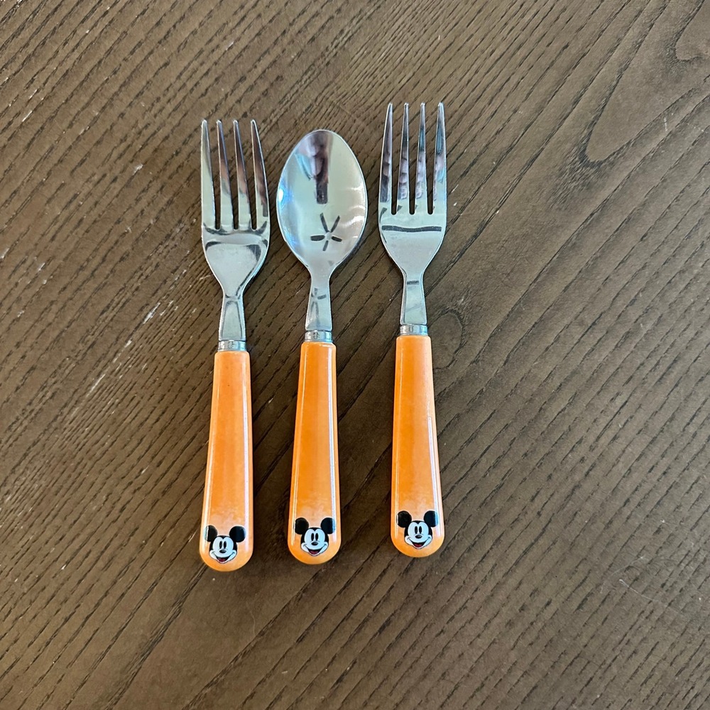 Pottery Barn Kids Disney Mickey Mouse Halloween Utensils Orange Stainless 3pc